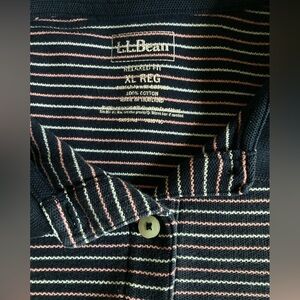 L.L. Bean Vintage SZ XL Blue, White,and pink Striped Polo Shirt 100%cotton